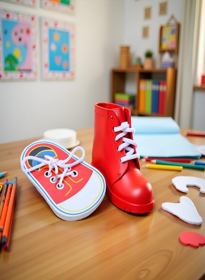 Labriciyon 1Pc Red Shoes Learning Decor Kits,Learn to Tie Your Own Shoes,Practical Learning Decor for Person,Training Board Early Wooden Threading Lacing Craft Kits,Drawing Kits,Arts and Crafts - Image 4